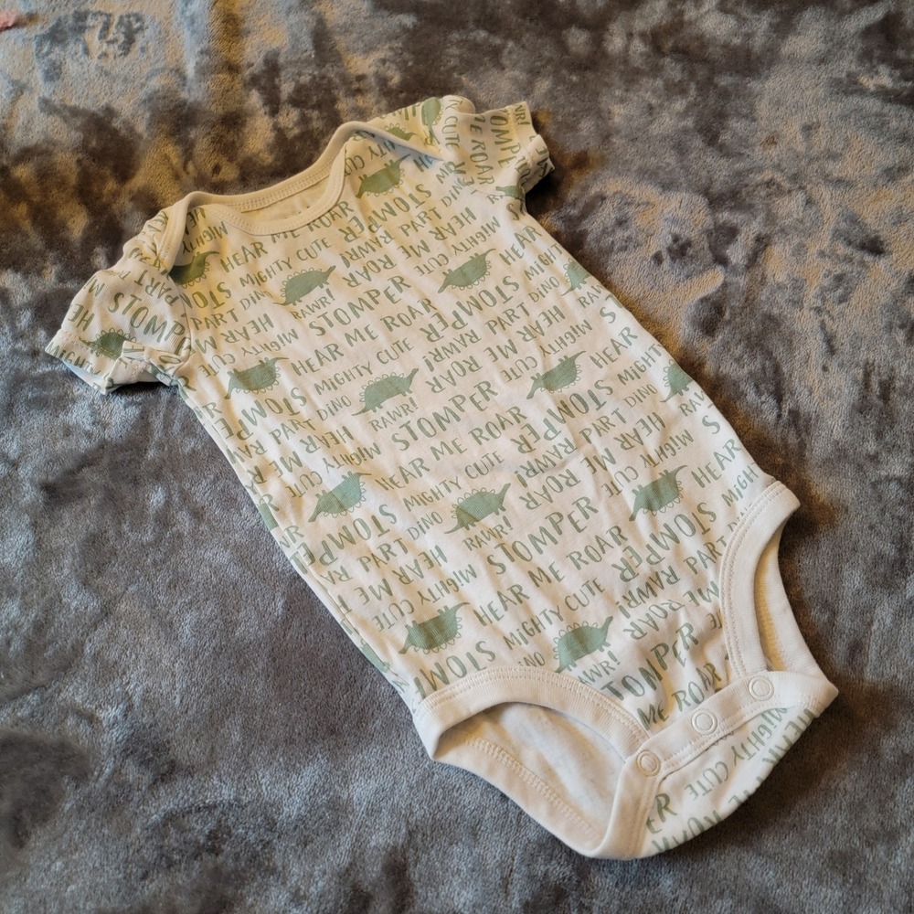 Child of Mine Bodysuit Baby 3-6M White Green Excellent Dinosaur Stomper Roar 830